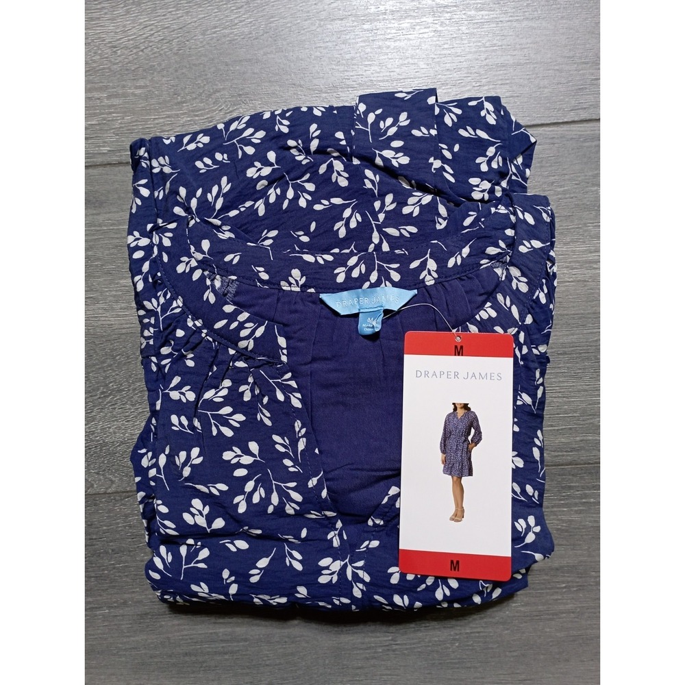 Draper James Dress Adult Medium Navy Blue Floral Long Sleeve Belted Womens
